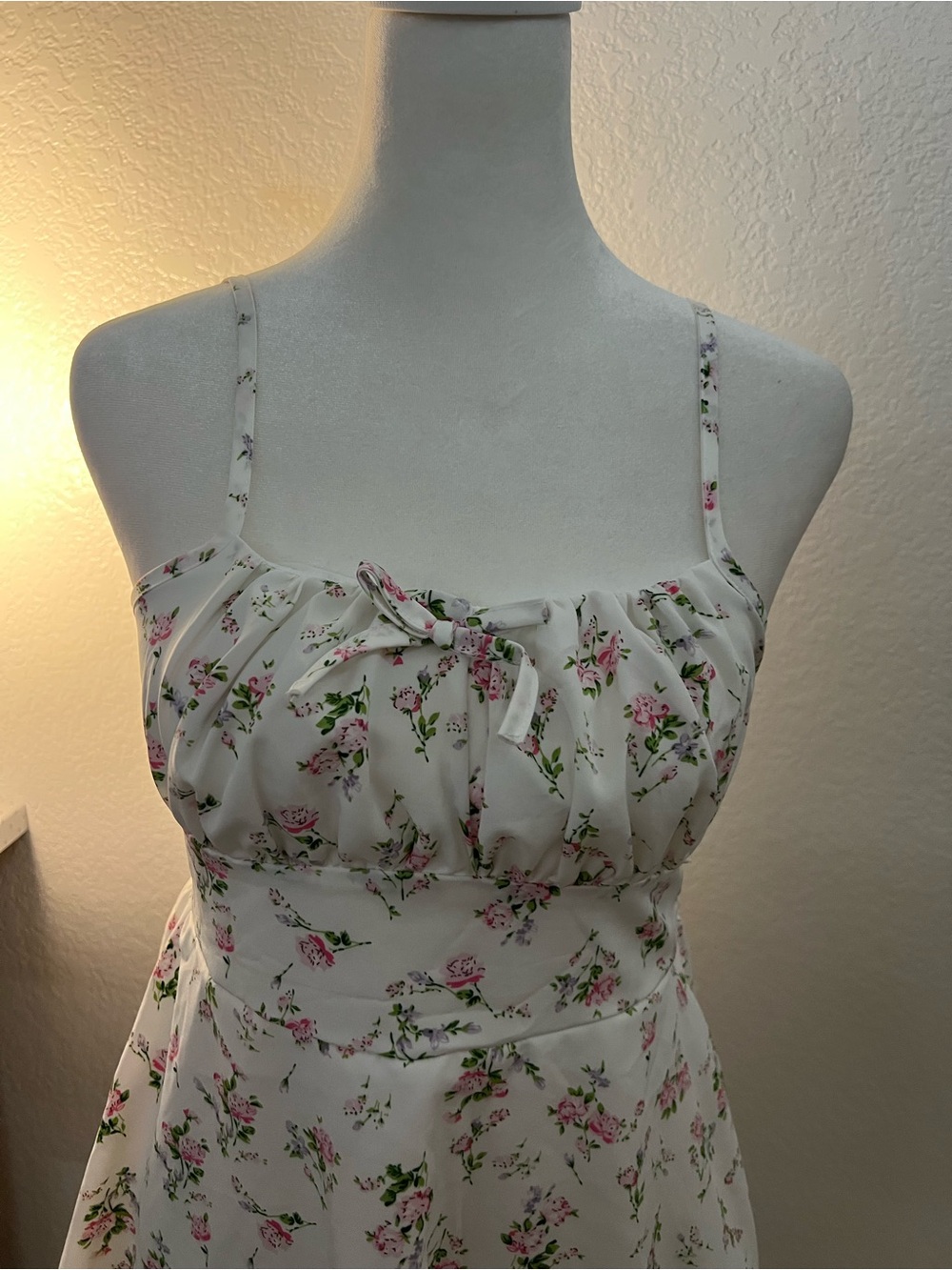 White Floral Coquette Milkmaid Dress Smocked Bow Cottagecore Youth 11Y XS - Picture 2 of 6